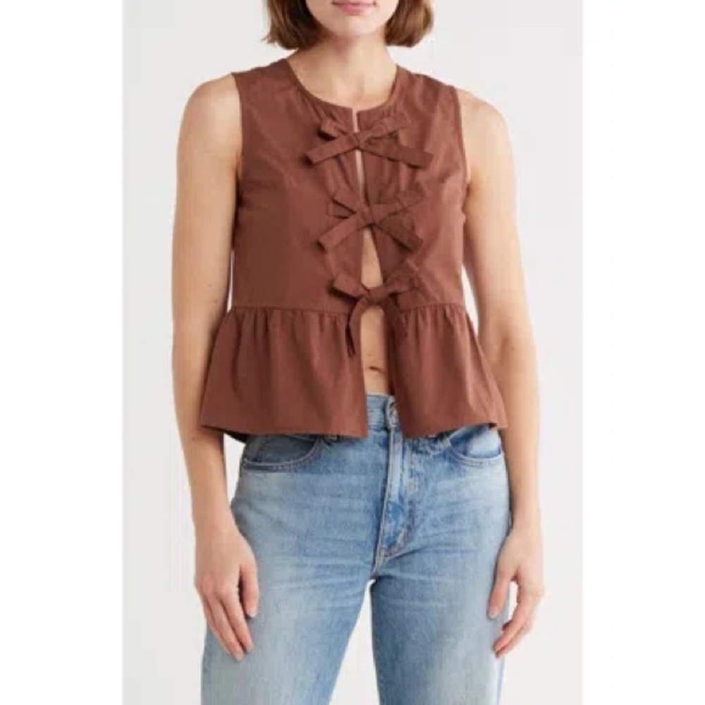 NWT VIGOSS Woman’s Brown Sleeveless Peplum Top Size Large